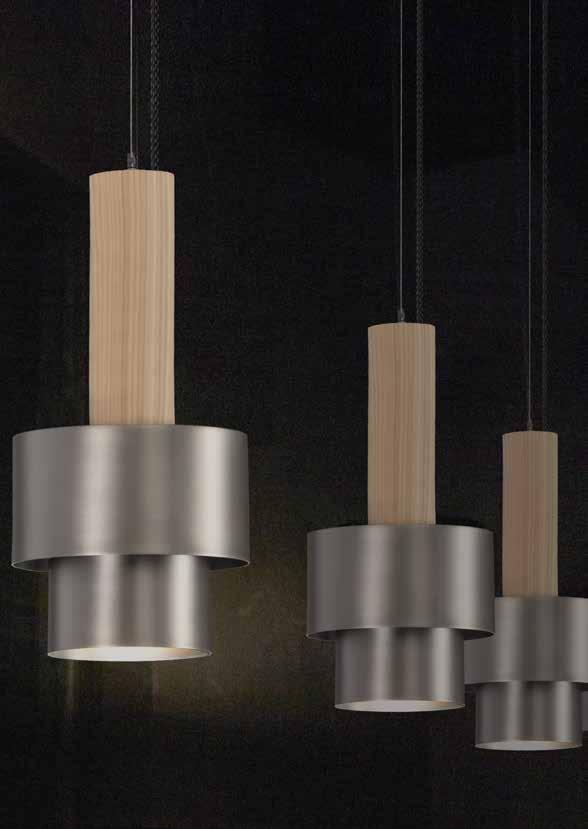 The light source is an integrated LED warm plate to bring a very special reflection on metal and wood parts This collection can be installed in many different