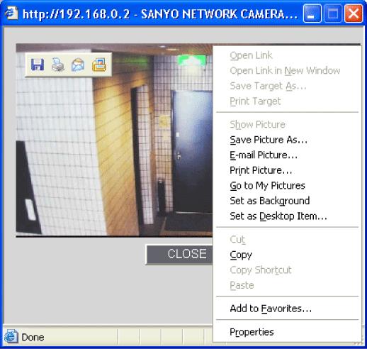 2 Right-click on the captured still image and, in the context menu, select the command (Save Picture As/Print Picture).