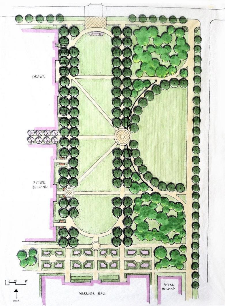 Warriner Mall: Plan Formal Lawn & Garden Entrance Open Space Informal Canopy Tree Lined Walk Resolves