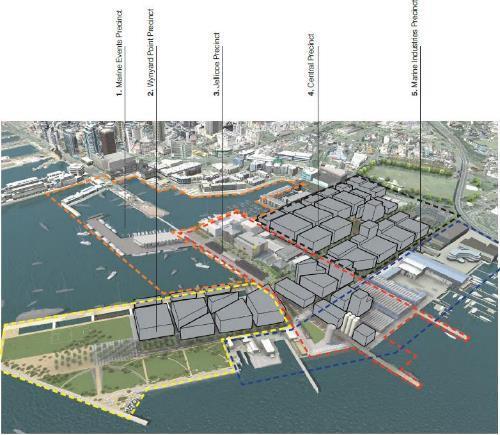 combination of residential, commercial and retail activity. Bases C-G will also front across Hamer Street to the Marine Industries Precinct (refer figure 4.3 below).