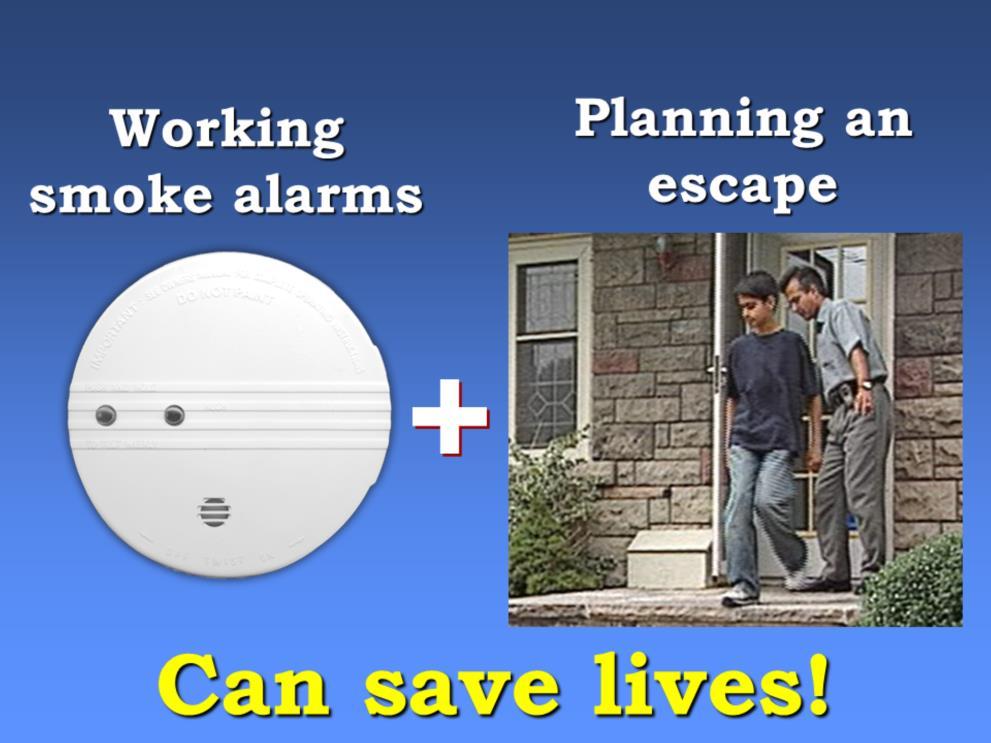 Slide 25 The educator should stress that having working smoke alarms and a