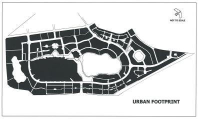 URBAN FOOTPRINT The urban footprint drawing shown opposite illustrates, in a generic form, the overall pattern of the public environment (in white), while development blocks are shown in black.