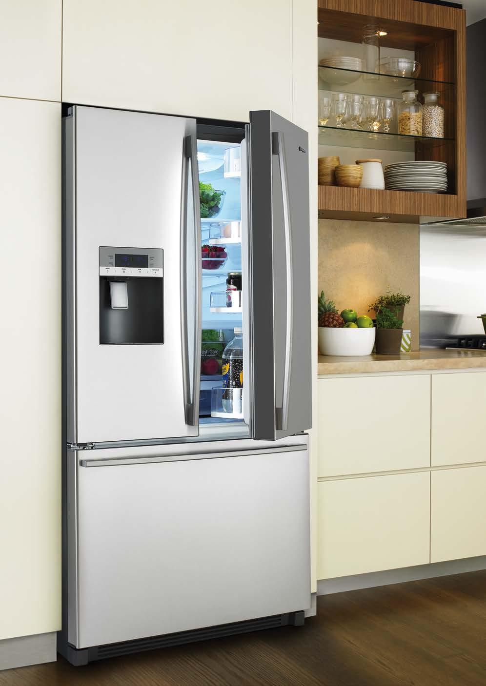 Large french door Features Model E7670SA gross capacity (litres) 762 food compartment gross capacity (litres) 512 freezer compartment gross capacity (litres) 250 dimensions (and recommended