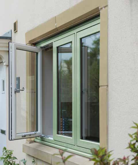 FLUSH SASH WINDOWS Sleek slimline frames Chartwell Green with monkey tail handles G Super Efficient Compared with wood, windows are low maintenance, have better