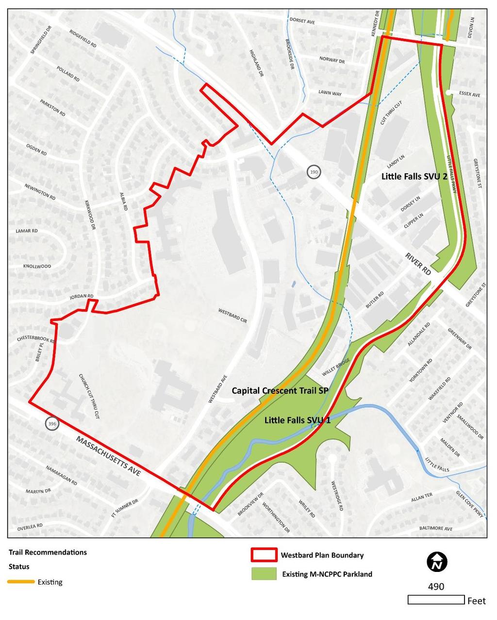 Willett Branch Existing parkland and open space in the Westbard Sector Plan area is