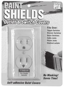 PAINTING ACCESSORIES REUSABLE COVERALLS PAINTER'S PAL PAINT SHIELDS Removable self adhesive outlet covers that fit over toggle, dimmer, decor switches, cable, phone jacks and electrical outlets No