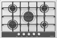 30 90 cm / FLUSH MOUNTED Stainless Steel built-in hob 5 gas burners (1 WOK burner) Cast Iron pan supports Underknob auto-ignition Front control 1