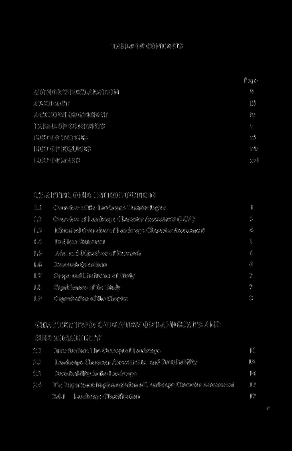 TABLE OF CONTENTS Page AUTHOR S DECLARATION ABSTRACT ACKNOWLEDGEMENT TABLE OF CONTENTS LIST OF TABLES LIST OF FIGURES LIST OF MAPS ii iii
