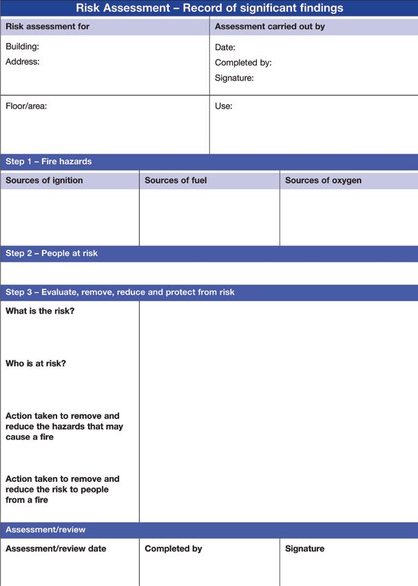 You may want to use this blank form as the template for your own record of your risk assessment