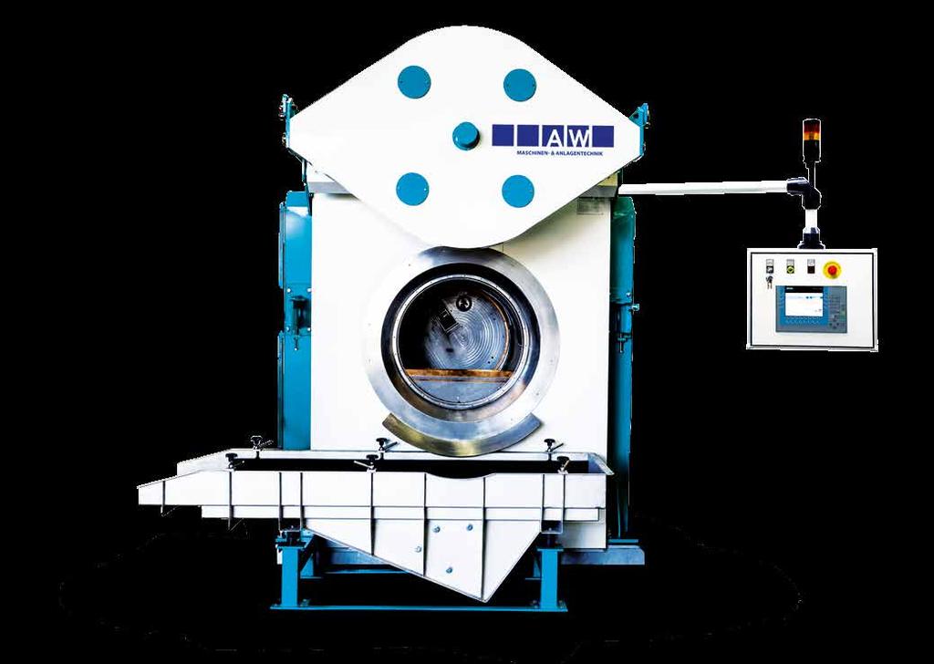 media-blasting machine for the cryogenic deflashing of rubber or plastic moulded parts.