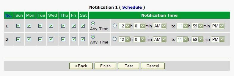 25 5. At the Schedule screen, you'll select the exact days and times you want to receive email notifications. You can set 2 schedules per notification.
