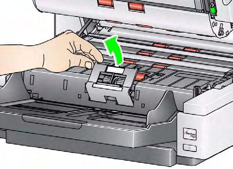 Replacing the separation roller or separation roller tires 1. Open the scanner cover. 2. Pull the separation roller cover forward and remove the separation roller.