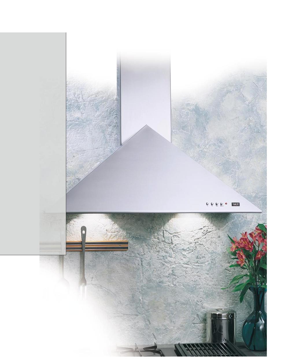 CHIMNEY HOODS K29 Seamless design and a bold shape in brushed stainless, or two durable powder coated finishes Quiet, efficient internal blower with HVI certified