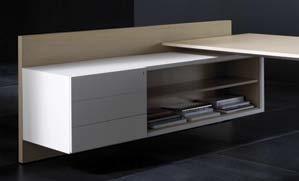 ELEMENT DESCRIPTION CREDENZ WLL TYPE: cabinet screwed to the framework with a 54 cm depth with access only from the user s side. Pedestal with drawers and cabinet with shelf included.