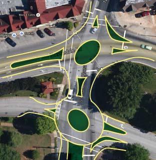 This option featured a dual-lane traffic circle. The diagrams and images shown below illustrate the different concepts studied.
