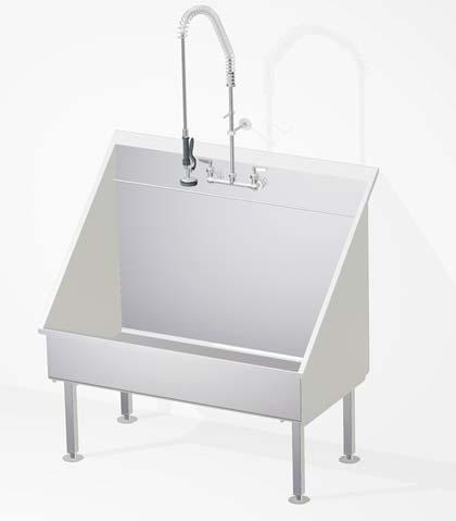 Bathing Tubs and Accessories Veterinary Bathing Tub with Backsplash and 45 Degree Side Splashes This NSF approved bathing tub is constructed of heavy-duty 16 gauge 304 stainless steel.
