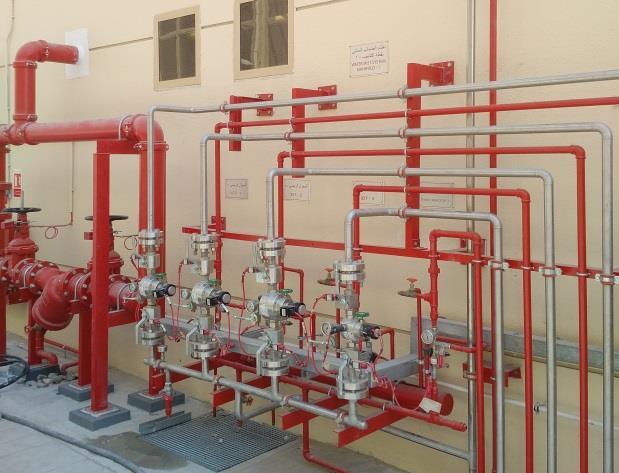 activation and water mist discharge - High pressure water supply via 6 pump stations located in the sub-station sprinkler pump room / 4 x 120 l/min (120 bar) pump