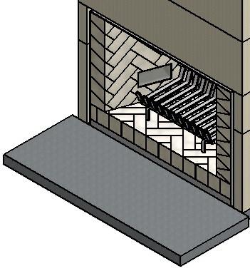 Ensure that exhaust sealant is used between fire and adaptor. Construct autoclaved aerated concrete (AAC) enclosure around traditional firebox. Insert grate.