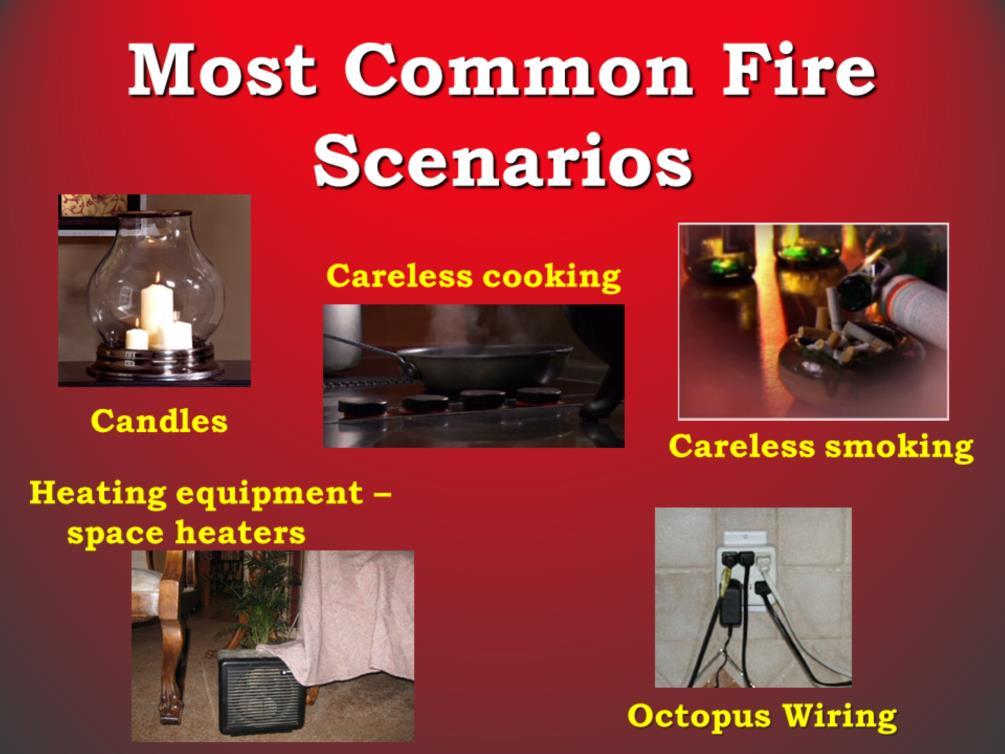 Some of the causes of fires involving older adults are: 1. Cooking, and specifically unattended cooking 2. Cigarettes 3. Heating equipment, specifically the improper use of space heaters 4.