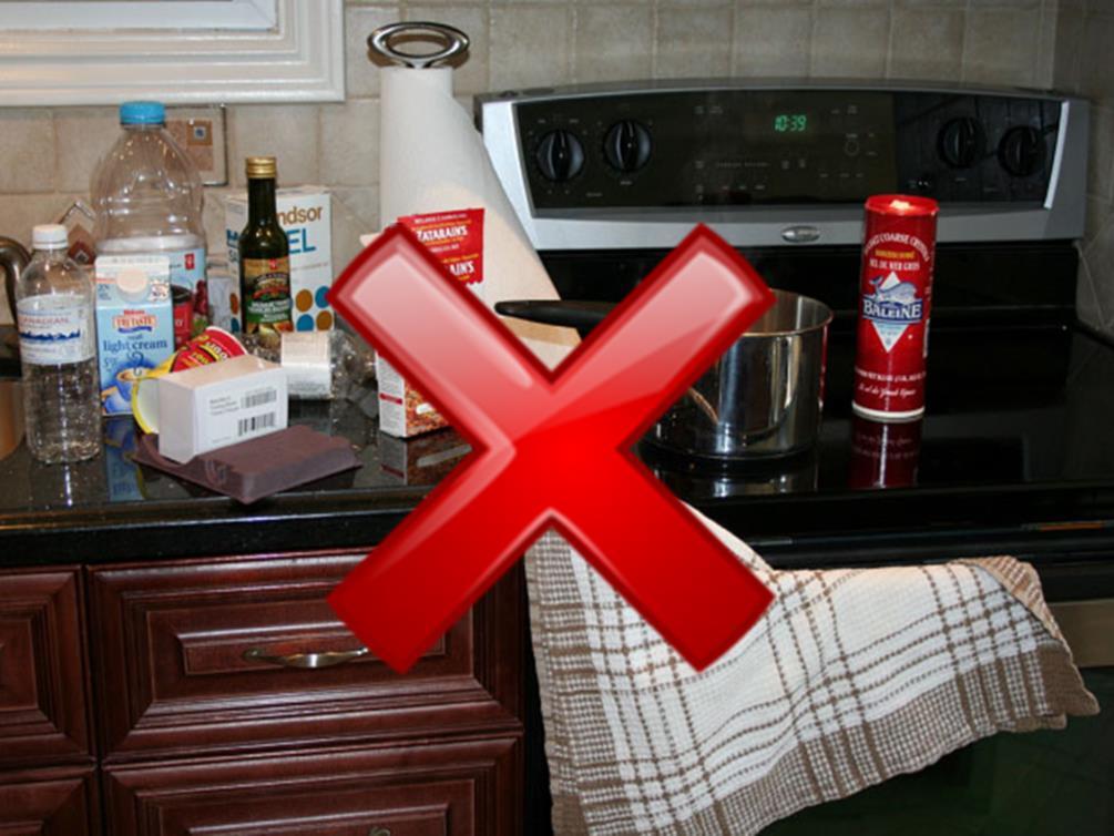 Q: What is the hazard? A: Items that can easily catch fire too close to the stove.