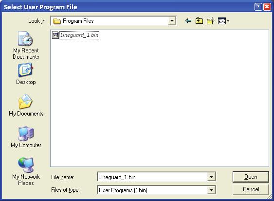 Figure 4. Select User Program File 6. Click Open to select the program file. The User Program Administrator screen displays.