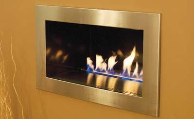 The fire is supplied with either a black or brushed steel trim and an enclosure in black steel with stainless shelves. This creates a stunning flame effect with multiple reflections.