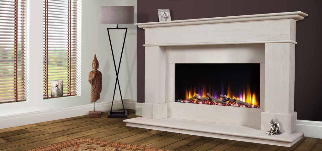 Watch the video ultiflame vr avignon elite suite Portuguese Limestone Surround Virtual flame Real fire experience Crystal embers & realistic log fuel bed 4 Flame Brightness settings Yellow flame +