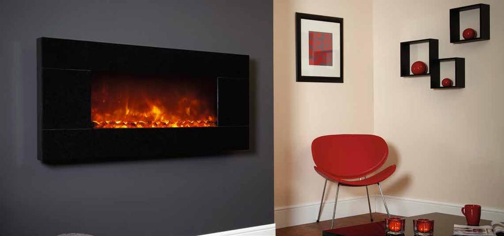 Watch the video electriflame xd basalt granite Wall mounted only 1.8kW Advanced 3D technology Relaxing, smoky full depth flame effect Variable flame dimmer with four settings 0.