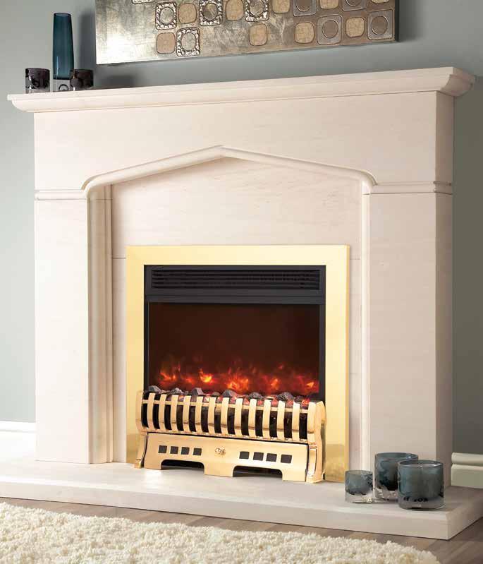 electriflame royale 22" in Brass electriflame royale 22" Advanced 3 technology Relaxing, smoky full depth flame effect Low cost, high efficiency LE lighting Variable flame dimmer