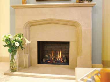Riva2 500 Edge Riva2 500 Edge with Black Reeded lining shown with Valencia Crema Polished fireplace surround tiles Riva2 500 Edge with Vermiculite lining, shown in a Grafton stone mantel.