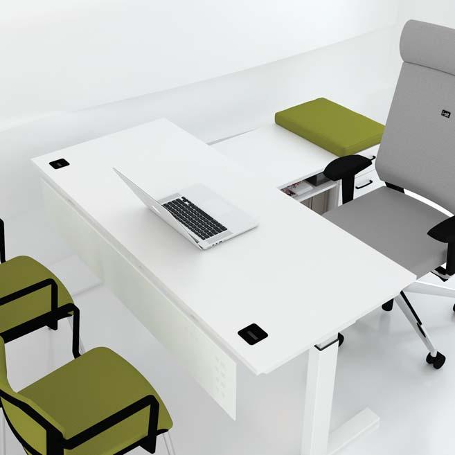 The workstation height can be adjusted with ease via a release lever