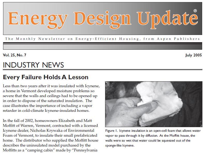 EDU article, July 2005 Icynene insulation