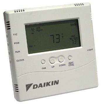Large LCD display provides the user with current room temperature, set point temperature, time, program interval, and other system status information.