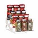 8" D Box, 8 per case 817010020474 Holds 12 spice bottles neatly in the cabinet or pantry Includes 48 pre-printed and blank labels Great for skinny cabinets Four tiers maximize storage space No