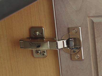 The framed cabinet image illustrates how the hinge attaches to the