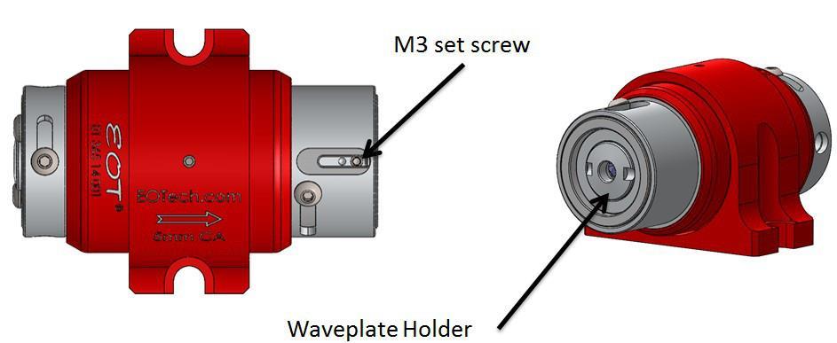 If additional tuning of the output polarization is desired: Close the output-port cover per the instructions. o This reveals an M3 set screw which secures the waveplate holder (Figure 4).