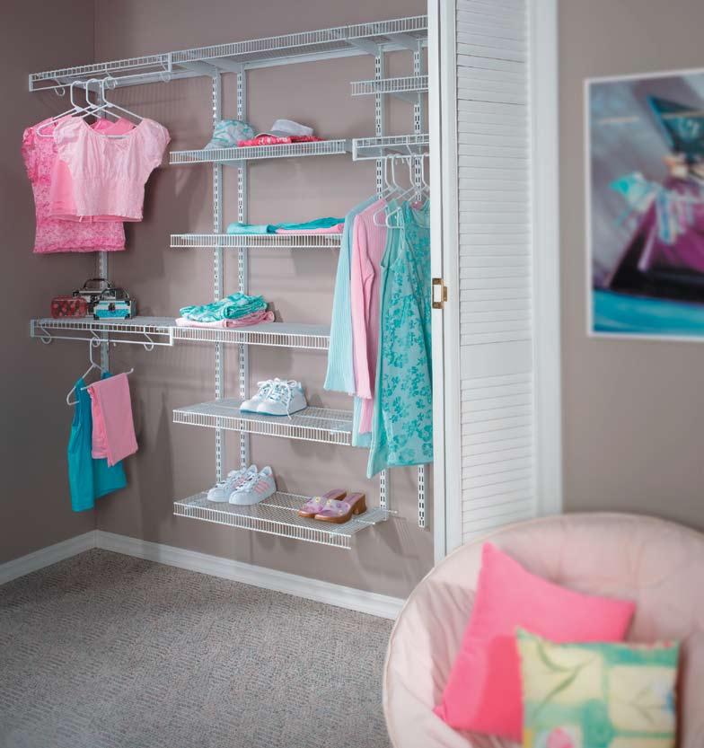 ENHANCE YOUR SPACE. To add even greater functionality to your storage space, add more wire shelves and baskets.