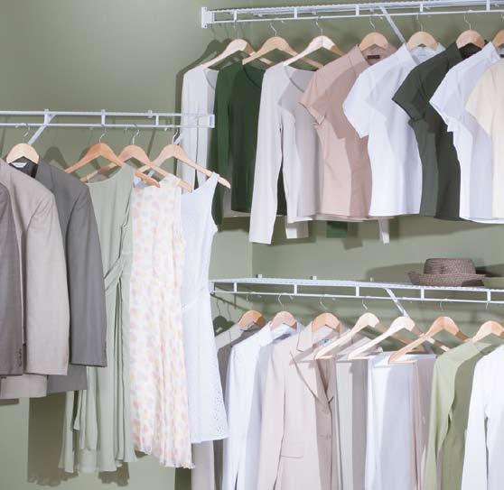 Featured Closet: Reach-in closet with white FastTrack wire shelving. ADD WOOD. Featured Closet: Walk-in closet with white wardrobe wire sheving.