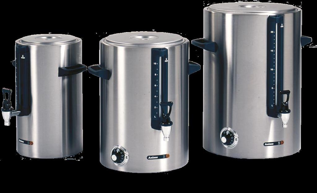 They are available in capacities of 10 and 20 litres and equipped with dry-boil protection and an adjustable thermostat to ensure
