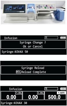 4.4 Syringe Change When infusion standby mode, Lift the clamp and then LCD will Displayed popup of "Syringe Change?