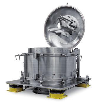 The centrifuge housing can be swivelled open completely, which permits excellent inspection under the centrifuge basket. A cover opening is available to open the housing.