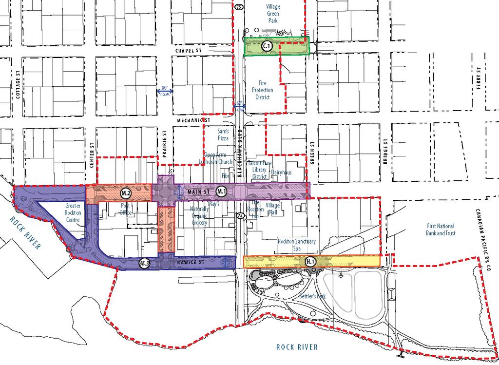 UTILITY POLE UPGRADES Costs to relocate utilities underground H.1 - Hawick Street - Blackhawk Blvd. to Bridge St. (approx. 550 LF) TOTAL: $208,800 M.1 - Main Street - Prairie St. to Green St.