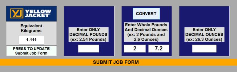 Note: Due to SAE regulations the charge amount can only be entered in grams/kilograms. However there is a unit conversion function built into the Job Form screen if needed.