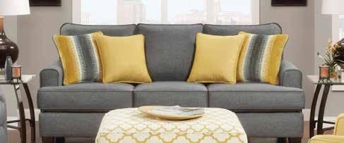 445 IS 900 HANDMADE LAWSON STYLE SOFA Misty blue upholstery and four double-sided toss pillows add a fresh touch to the room.