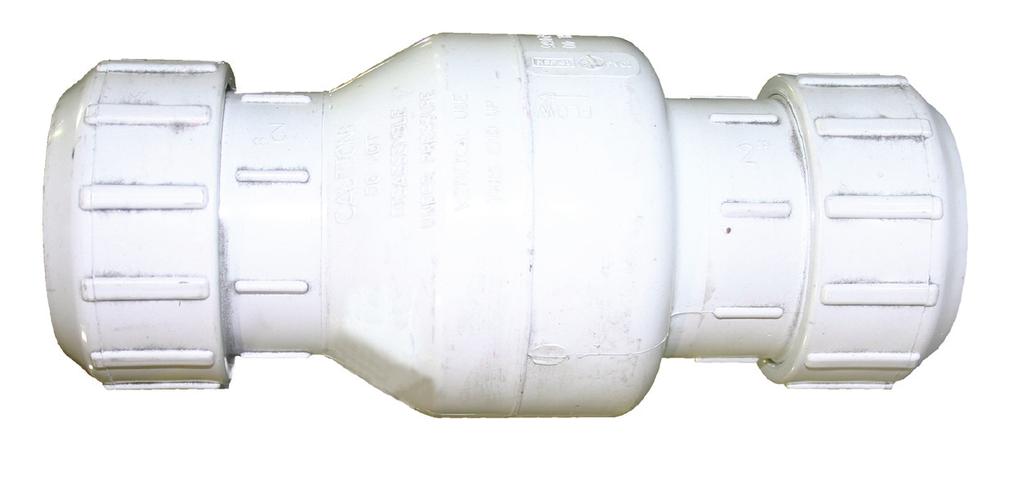Swing Check Valve Model Part No. Connections Weight BCV150C 102163 1 ½ Compression Fit 2 lbs. BCV200C 102164 2 Compression Fit 2 lbs.
