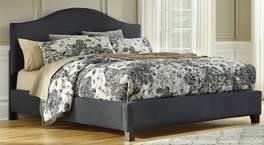 upholstered in woven fabrics Low profile footboard design Beds work well with a variety of bedroom groups Beds available: King Nail