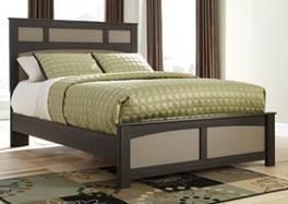 B142 Wellatown Trendy two-tone gray finish over replicated oak grain Satin nickel colored hardware on drawer fronts create a more look Headboard legs have 4 height options for optimal bedding height