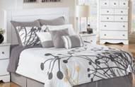 HB, FB, and landscape mirror Contemporary satin nickel colored knobs Beds available: King Poster Bed