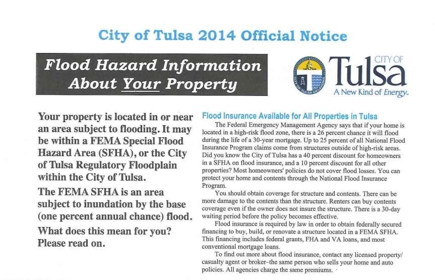 Official City of Tulsa Floodplain Notice