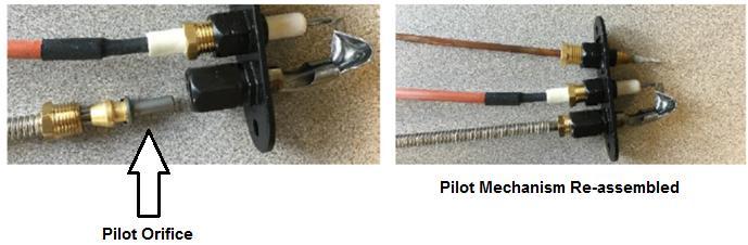 6. Using a 10mm wrench, remove the pilot gas line to access the orifice. 7. Remove the existing pilot orifice and replace with the #27 provided in this kit.